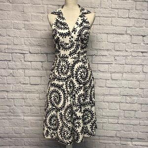 Laundry by Shelli Segal Black and White Patterned Halter Midi Dress Size 8